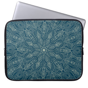 Mooi blauw ornament, vrolijk kerstfeest laptop sleeve