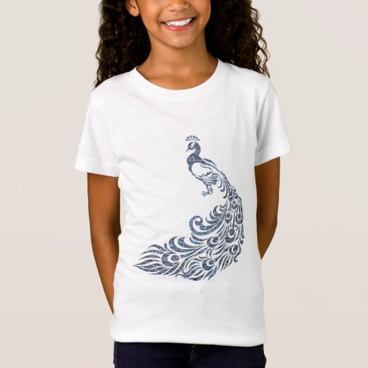 Mooi blauw Peacock Silhouette T-shirt (Voorkant)