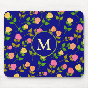 Mooi Blauw Roos Patroon Monogram Muismat