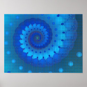 Mooi Blauw Spiraalvormig Fijn Fractal Art. Poster
