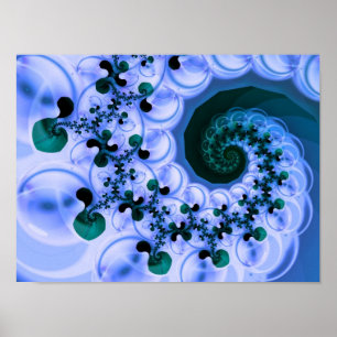 Mooi Blauw Spiraalvormig Fijn Fractal Art. Poster