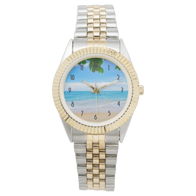 Mooi blauw tropisch strand horloge (Voorkant)
