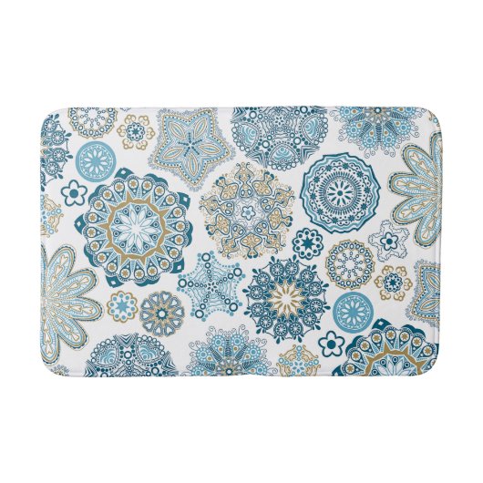 Mooi blauw ventilatorpatroon Mandala Pattern Badmat (Voorkant)