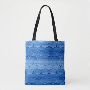 Mooi blauw Waterverf Ogee Pattern Draagtas
