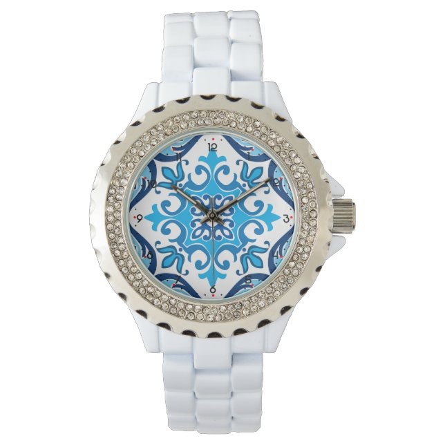 💙 mooi blauw - wit Azulejos X, horloge (Voorkant)