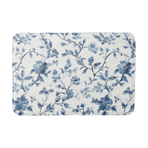 Mooi Blauw Wit Bloemmotief Badmat