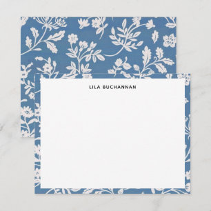 Mooi blauw wit bloemmotief correspondentie notitiekaartje