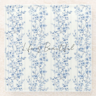 Mooi Blauw Wit Bloemmotief Strepen Glazen Onderzetter