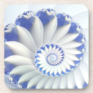 Mooi Blauw & Wit Fijn Fractal van Shell van het Bier Onderzetter
