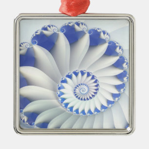 Mooi Blauw & Wit Fijn Fractal van Shell van het Metalen Ornament