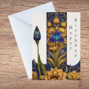 Mooi blauwe bloem Art Deco Illustratie Verjaardag Kaart