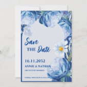 Mooi Blauwe Bloemen Trend Trouw Save the Date (Voorkant)