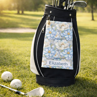 Mooi blauwe magnolia en pioenroos gepersonaliseerd golfhanddoek