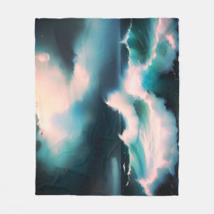Mooi blauwe oceaan golven schilderij fleece deken
