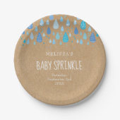 Mooi blauwe regendruppels Baby Sprinkle / Shower B Papieren Bordje (Voorkant)