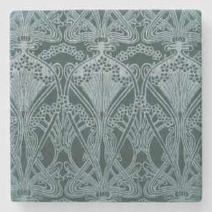 Mooi, blauwgroen zilver, art nouveau patroon, flor stenen onderzetter
