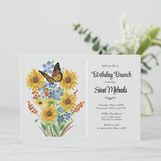 Mooi Bloemboeket Verjaardag Brunch Kaart (Staand voorkant)