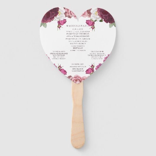 Mooi Bloemen Bourgondië bruiloft programma Handwaaier (Achterkant)