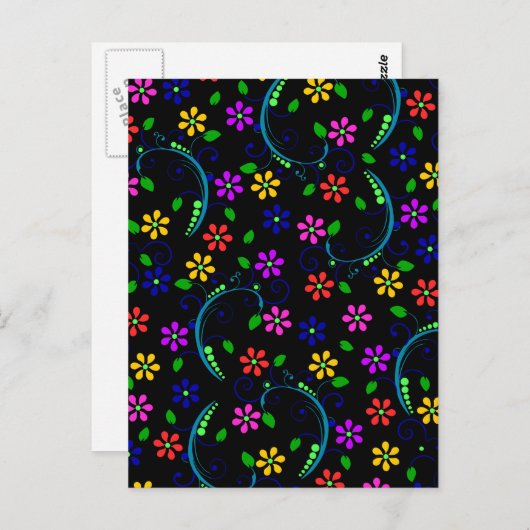 Mooi bloemontwerp op zwarte achtergrond briefkaart (Voorkant / Achterkant)