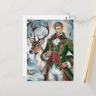 Mooi blond man en een kerstrendier briefkaart