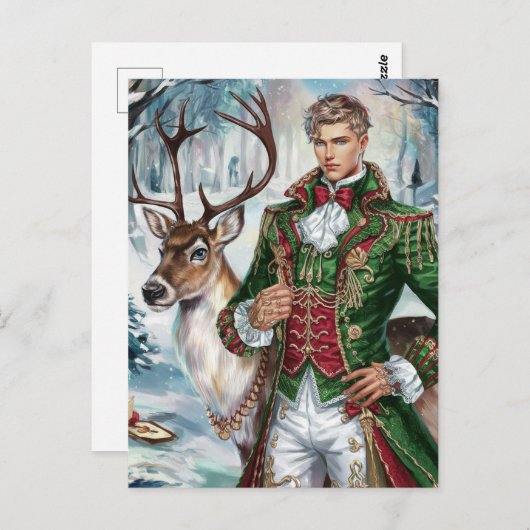 Mooi blond man en een kerstrendier briefkaart (Voorkant / Achterkant)