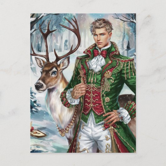 Mooi blond man en een kerstrendier briefkaart (Voorkant)