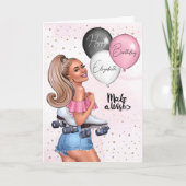 Mooi Blond Roller Meisje Gelukkige Verjaardag Feestdagen Kaart (Voorkant)