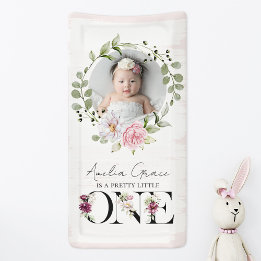 Mooi blozend bloemen Eerste verjaardag baby foto Spandoek