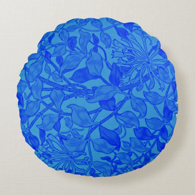 Mooi Blue Honeysuckle Pattern van W. Morris Rond Kussen (Voorkant)