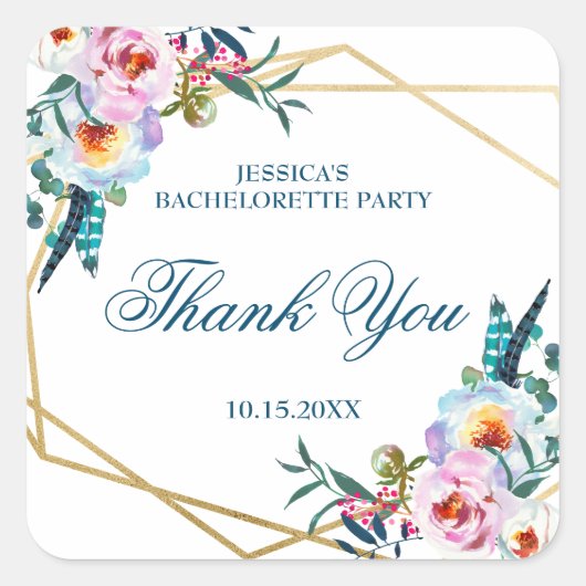 Mooi Boho Bloemachtig Bruidsmeisjesfeest Vierkante Sticker (Voorkant)