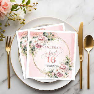Mooi Boho Stof Roze Bloem Sweet 16 Servetten
