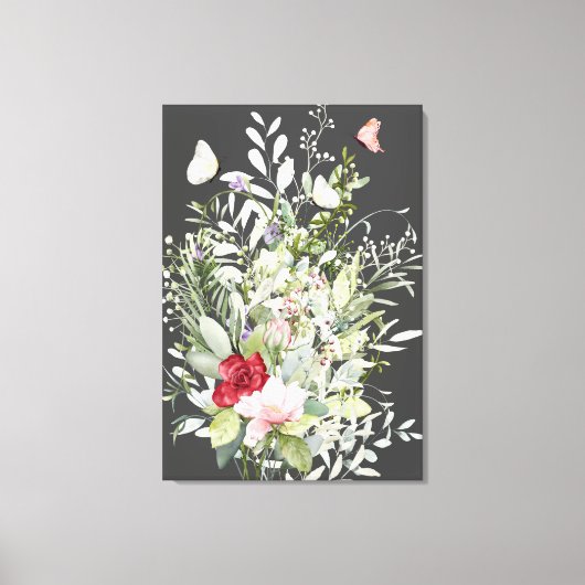 Mooi Boho vlinder boeket donkergrijs Canvas Afdruk (Voorkant)