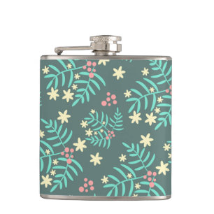 Mooi botanisch blad en bessen blauw patroon heupfles