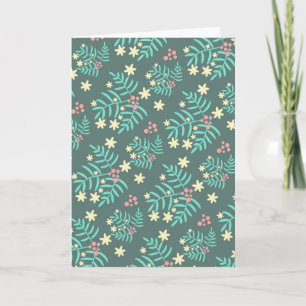 Mooi botanisch blad en bessen blauw patroon kaart