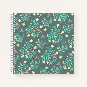 Mooi botanisch blad en bessen blauw patroon notitieboek