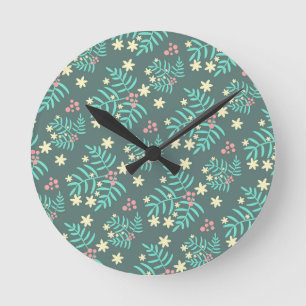 Mooi botanisch blad en bessen blauw patroon ronde klok