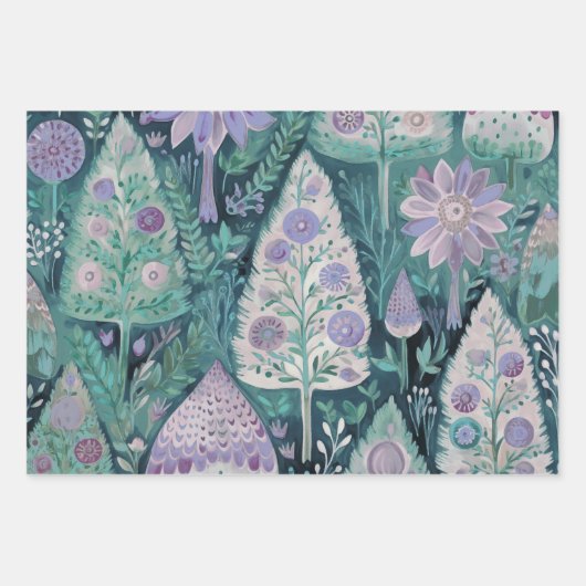 Mooi Botanisch Paarse en Mint Papier Inpakpapier Vel (Voorkant 3)