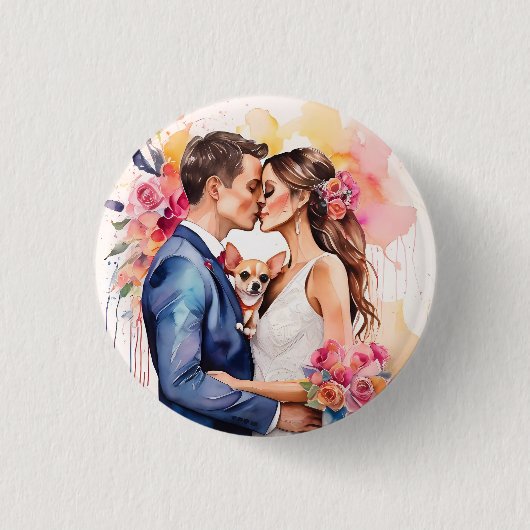Mooi bruidspaar met Schattige grappig Ronde Button 3,2 Cm (Voorkant)