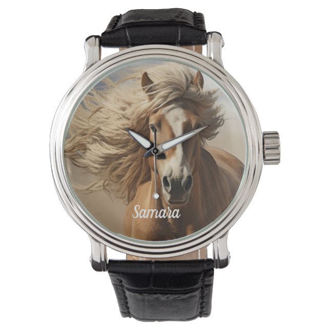 Mooi bruin paard hardlopen horloge (Voorkant)