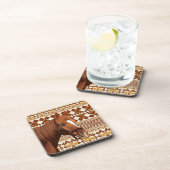 Mooi bruin paard op aards geometrisch patroon bier onderzetter (Rechterzijde)