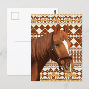 Mooi bruin paard op aards geometrisch patroon briefkaart
