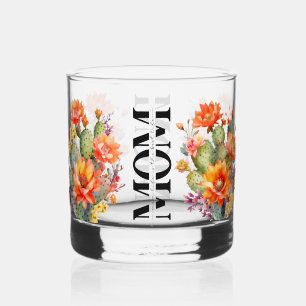 Mooi cadeau voor moeder Waterverf cactus bloemen Whisky Glas