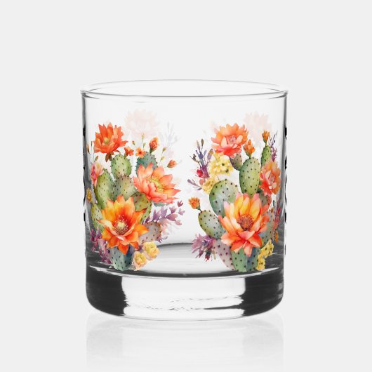 Mooi cadeau voor moeder Waterverf cactus bloemen Whisky Glas (Rechts)