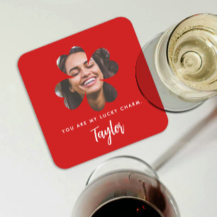 Mooi Chic Rode Geluksbrenger Verliefd Ierse Klaver Vierkante Kartonnen Onderzetter