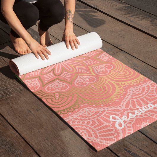 Mooi Coral Pink Mandala Pattern Yogamat