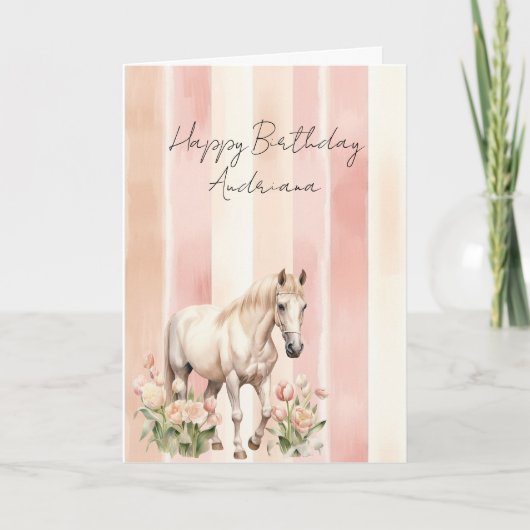 Mooi Crème Perzik Roze Paard Bloemige Verjaardag Kaart (Voorkant)