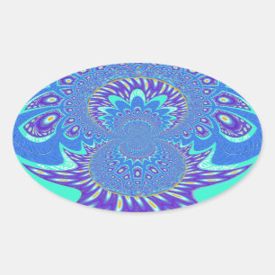 Mooi cyaan blauw caleidoscoop vector art ontwerp ovale sticker