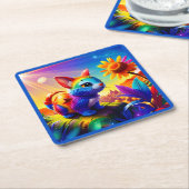 Mooi dier drie vierkante kartonnen onderzetter (Schuin)