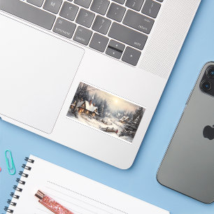 Mooi dorp op kerstavond sticker