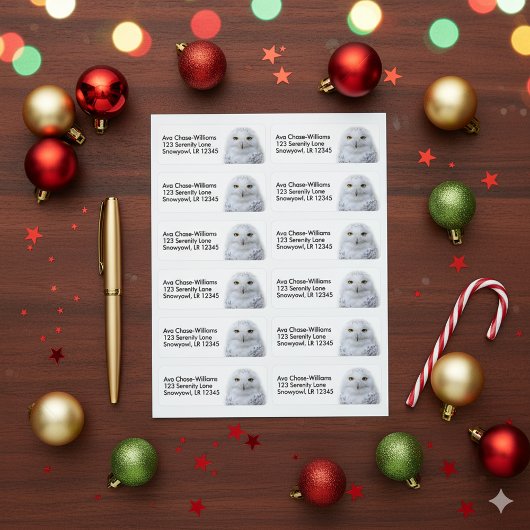 Mooi, drommelig en Serene Snowy Owl Etiket